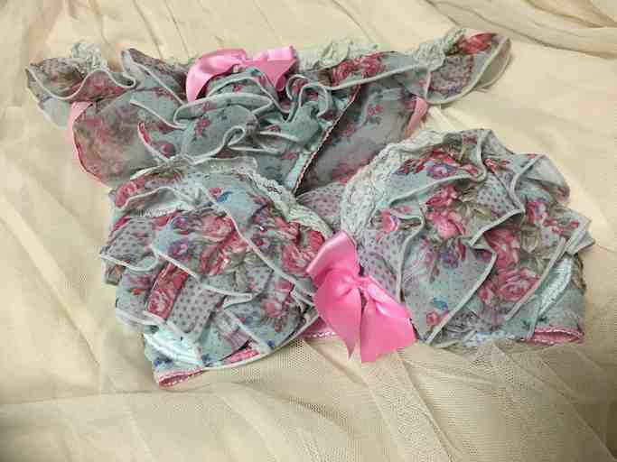 水色花柄フリル 下着セット